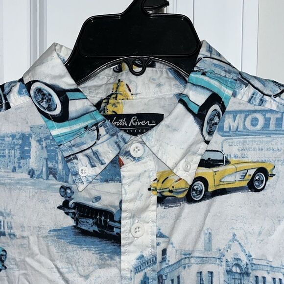 Route 66 vintage Corvette Stingray print SS summer button shirt M Hawaiian Luau - Picture 6 of 7